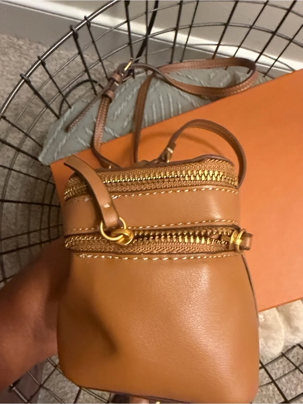 Compact Tan Leather Zip Pouch - Women Bags